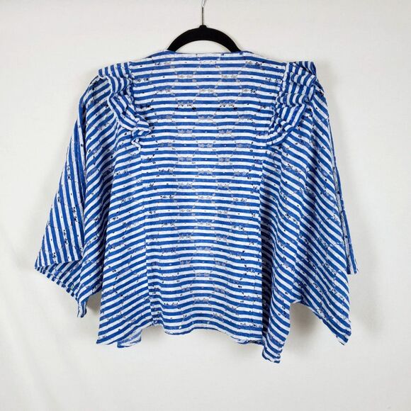 By Anthropologie Nautical Eyelet Shrug Cardigan Womens OS Blue Striped Boxy - Picture 6 of 9